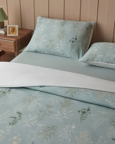 Floral Hush Pamuk Çift Kişilik Çarşaflı Nevresim Takımı 200x220 cm Yeşil