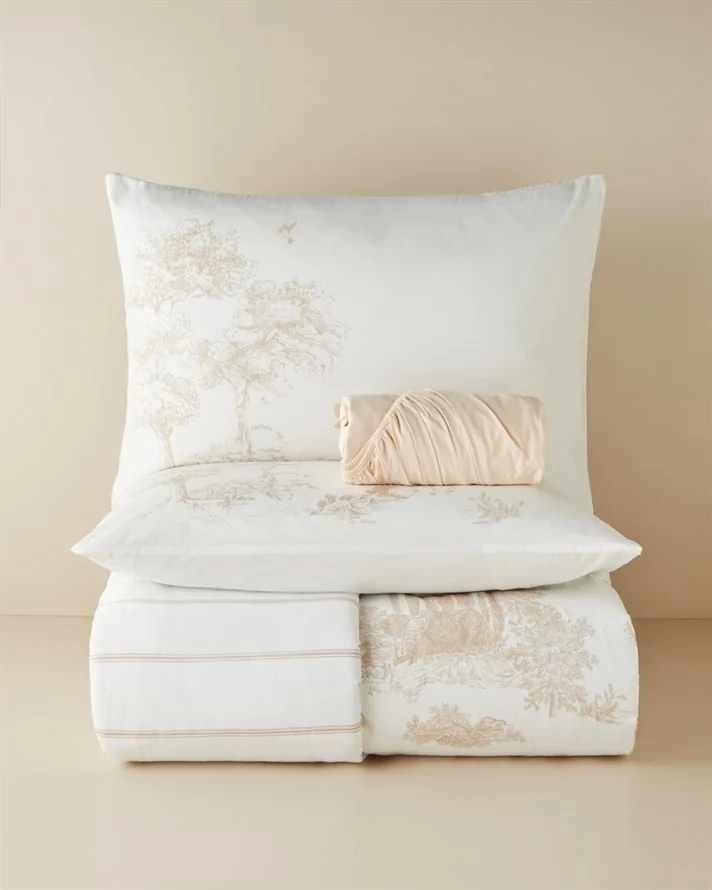 Garden Toile Pamuklu Çift Kişilik Çarşaflı Nevresim Takımı 200x220 cm Bej