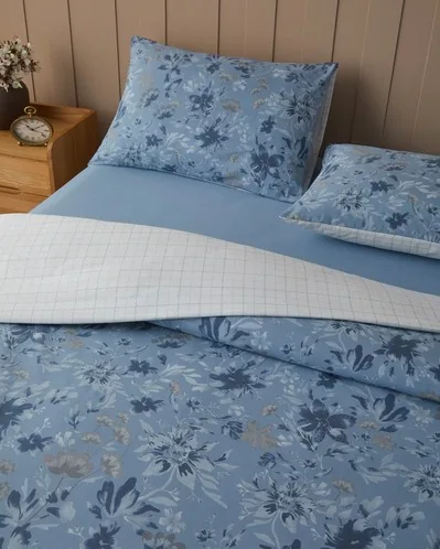 Poetica Pamuk Çift Kişilik Çarşaflı Nevresim Takımı 200x220 cm Mavi